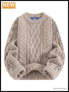 Women's Oversized Chunky Cable Knit Crew Neck Pullover Sweater Fall Winter